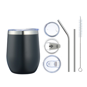 12oz Stainless Steel Wine Tumbler with <b>Cups</b> Lids Straws Double Wall Leak-Proof BPA Free Retro Style Travel Mug - Product Image 2