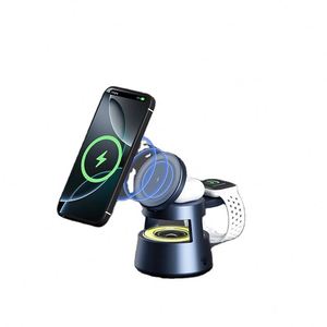 Multifunzione <span class=keywords><strong>Mini</strong></span> pieghevole magnetico 5 In 1 supporto per caricabatterie Wireless con altoparlante e luce notturna per iPhone Watch <span class=keywords><strong>AirPods</strong></span> - Product Image 2