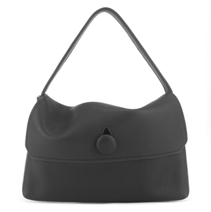 Sac à bandoulière en cuir véritable noir, sac hobo à rabat en daim grainé, fermeture à bouton, portable pour les voyages quotidiens - Product Image 1