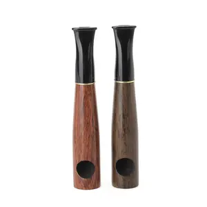 Handmade Rosewood Ebony Wooden Tobacco Pipe Straight Cigar Smoking Pipe With Filter