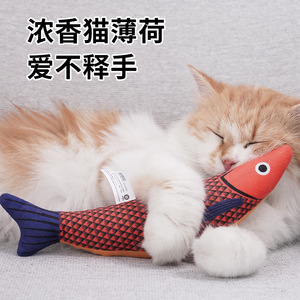 Jouet à mâcher en peluche pour chats d'intérieur, en forme de poisson, avec texture réaliste à la menthe, 20g, fournitures pour animaux de compagnie - Product Image 1