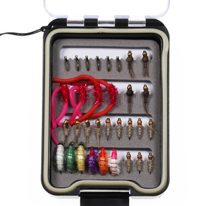 Ensemble de 32 mouches de pêche à la truite, collection de mouches sèches, humides, nymphes, streamers, perdigons, <span class=keywords><strong>euro</strong></span>-mouches, assortiment avec boîte, kits de leurres de pêche à la <span class=keywords><strong>mouche</strong></span> - Product Image 4