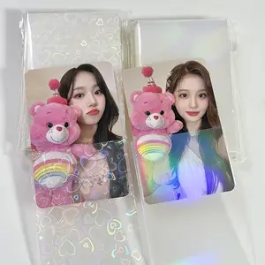 Kpop Holographic Photocard Sleeves 3 pulgadas Square Heart Star Rainbow Card Laser Acid Free No PVC Sleeve