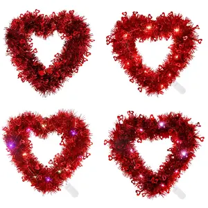 Indoor Heart Garland Ornaments Valentines Decorations MF-L670 Valentine's Day Wreath with Led Light Outdoor PET Mother's Day 100