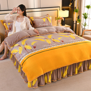 Juego de cuatro piezas de terciopelo de leche engrosado al por mayor, funda nórdica de franela de doble cara de forro polar coral para invierno, faldón de cama - Product Image 3