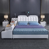 Lit intelligent multifonction moderne, taille king, avec rangement, lit double rembourré en cuir, meubles de chambre à coucher