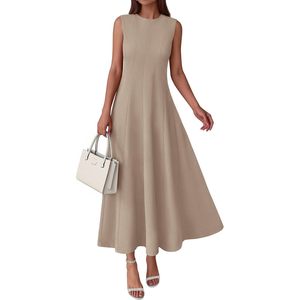Vestido Maxi sin Mangas con Cuello Redondo FOXA para Mujer, Vestido de Fiesta Semi Formal Elegante con Corte en A, Cintura Natural, Tela Cómoda - Product Image 1