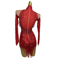Combinaison à paillettes rouges et franges pour pom-pom girls, tenue de spectacle de Las Vegas, tenue de festival, justaucorps de danse, combinaison de scène pour femmes