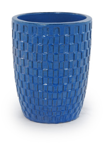 Maceta de Cerámica con Diseño de Cuadrícula Azul Real Estilo Americano - Maceta Decorativa Ecológica y Duradera con Orificio de Drenaje para Interiores - Product Image 4