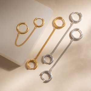 Pendientes de aro doble de acero inoxidable con borla de cadena y diseño geométrico para joyería de moda - Product Image 4