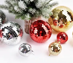 Wholesale Party Home Christmas Tree Hanging Decorations Mirror Ball 15cm Red Gold Silvery Color Mirror Disco Balls