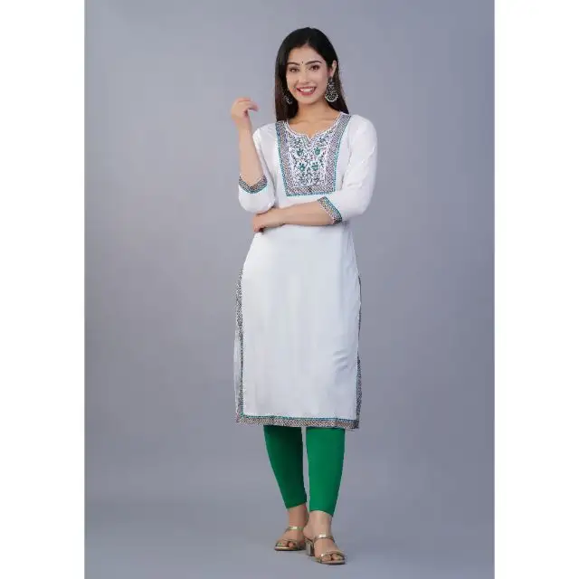 Mới nhất bán buôn Viscose reyon kurtis với reyon slub với Thêu làm việc pent và nặng ưa thích chanderi dupatta kurti