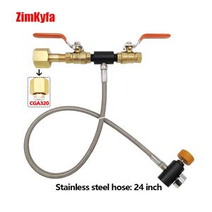 Adaptador de Cilindro para Recarga de CO2, Kit de Conexión para Estación de Llenado de Bebidas Carbonatadas, Manguera de Acero Inoxidable de 24 Pulgadas, Válvula Doble con Manómetro - Product Image 3