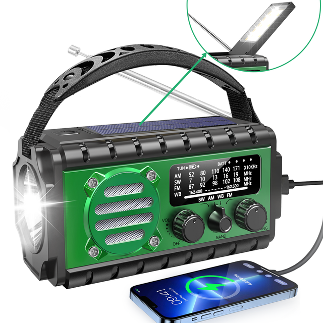 XSY350 20000MAH Solar Power Bank Hand Crank Generator Mobile Phone Charging Emergency Weather Radio Flashlight Built-In Speaker