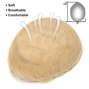 Topunique Perruque pour homme en cheveux humains Remy européens à dentelle frontale TUS03 Doré 110% Densité moyenne 28mm Lisse 8x10 pouces - Product Image 4