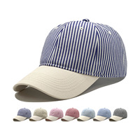 Casquette Snapback 6 Panneaux à Visière Plate Rayée et à Pois, Chapeau de Baseball en Twill de Coton à Bord Contrastant, Style Streetwear, Réglable, Unisexe, Vente en Gros