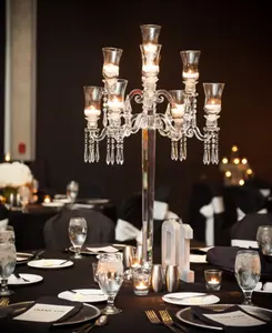 Tall Wedding Candelabra Centerpiece MH-ZT0119 Wholesale Wedding Table Decorative Tall Crystal Candelabra Wedding Glass Centerpiece