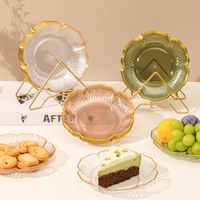 Assiette à collation en forme de lotus avec bord doré, pour bureau, table basse, plateau à fruits, petite assiette à gâteau de luxe léger pour la maison