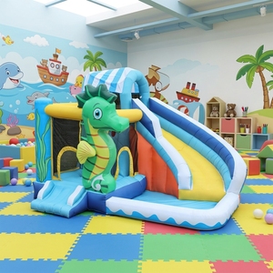 Château gonflable Hippocampe marin avec double toboggan en tissu Oxford épaissi pour jardin domestique et aire de jeux pour enfants - Product Image 2