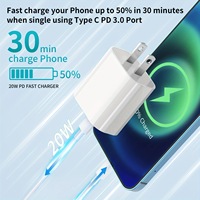 Chargeur rapide 20W PD QC USB-A Type-C double port, prise US, couleur macaron, bloc de chargeur mural pour iPhone 15 16 Samsung téléphones Android