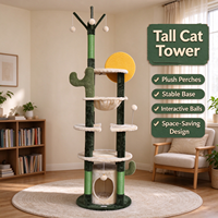 Pohon Kucing Kaktus Tinggi dengan Tiang Garuk Sisal, Tempat Tidur Kucing, dan Mainan Interaktif untuk Kucing