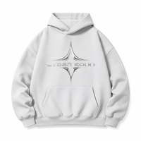 Logo personnalisé brodé, coton de haute qualité 450 g/m², blanc glacier, gris, Y2K, argent liquide chromé, Cyber 2000, épaules tombantes, pour hommes