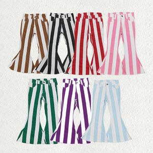 Pantalon en jean évasé rayé pour petites filles, taille ajustable, haute qualité, vente en gros - Product Image 1