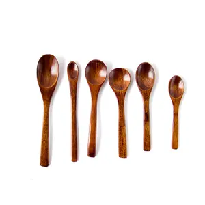 Eco amigable Natural cuchara de madera café Stir cuchara de té sopa azúcar miel postre aperitivo condimento Bistro cucharas pequeñas