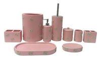 Ensemble de cinq pièces en céramique, moderne, écologique, motif vert, base en bois, accessoires de salle de bain personnalisés, nouvelle décoration de maison