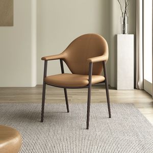 Sillas de Comedor de Diseño Nórdico Moderno en Cuero PU con Respaldo de Metal, Silla Portátil con Brazos para Sala de Estar, Hotel, Ocio, Económicas - Product Image 2