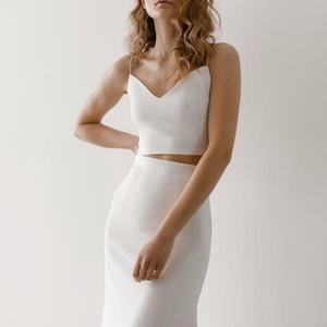 Conjuntos de Falda de Boda al por Mayor, Trajes Blancos con Cuello en V, Ropa de Verano para Mujer, Conjunto de Falda de Dos Piezas para Mujer - Product Image 2