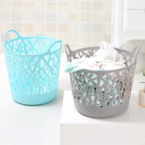 Laundry Basket Round Durable Plastic Clothing Organizer Blue Pink Gray Standing Type Bathroom Bedroom Balcony Use - Product Image 2