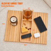 Plateau de canapé moderne en bambou OEM, pliable et portable, organisateur d'accoudoir pour tasses à café, téléphones portables et télécommandes