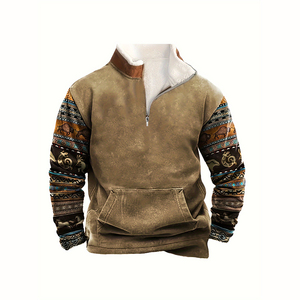 Sweatshirt pria, kaus kualitas tinggi dengan ritsleting kerah berdiri dan saku POLO, atasan cetak nyaman untuk musim dingin - Product Image 4