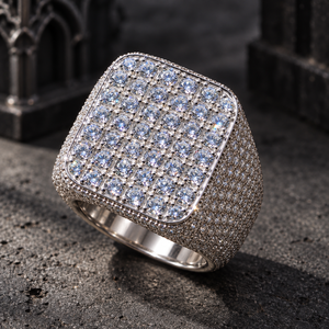 Bague Hip Hop en Argent Sterling 925 de Haute Qualité avec Moissanite VVS, Coupe Ronde, Testée au Diamant, Bijou Homme Iced Out - Product Image 1