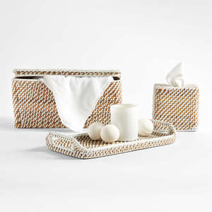 Meilleures ventes Boîte à mouchoirs en rotin blanc vintage blanchi à l'eau de Javel pour salle de bain, matériau naturel, écologique, robuste - Product Image 4