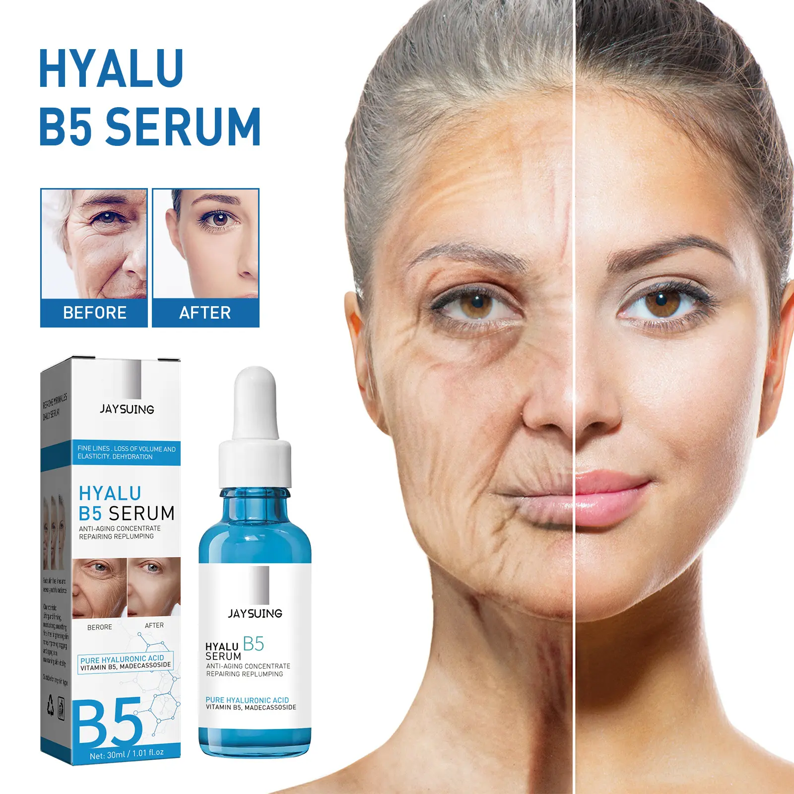 Jaysuing High Quality Anti Wrinkles Anti-aging Vitamin Hyalu B5 Hyaluronic Acid Serum Liquid Female 3 Years Lightening Products
