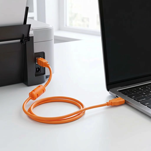 Câble USB <span class=keywords><strong>2</strong></span>.0 A vers B mâle orange avec noyau en ferrite, blindage UL2725 28AWG, faisceau haute visibilité de 1,5 m pour CNC et PLC - Product Image 4