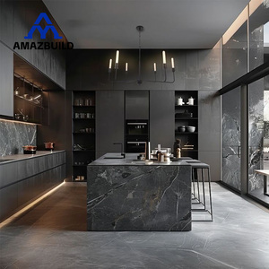 Amazbuild hiện đại Thiết kế sang trọng nhà bếp thạch anh đá Countertop sơn mài kết thúc ván ép bản lề Ngăn kéo trượt chìm tùy chỉnh đảo - Product Image 1