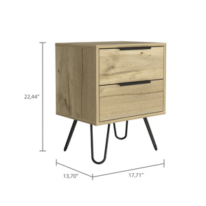 Augusta <b>2</b> <b>Drawer</b> Nightstand Light Oak Wood With Metal Legs Bedroom <b>Storage</b> Side Table - Product Image 4