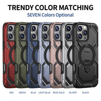Coque Téléphone Robuste 2-en-1 en TPU PC avec Support Anneau Métallique Magnétique Béquille pour Protection Premium Compatible iPhone 14 16 Pro Max