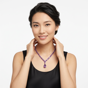 Custom IGI Certified Pear Cut <b>Amethyst</b> Y Necklace Sterling Silver for Women Party Jewelry Wholesale Factory Pricing Private - Product Image 3