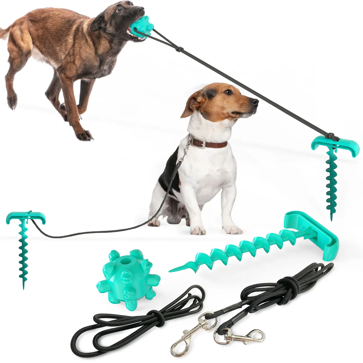 2020 Outdoor tragbare Tie-Out Stick Hund Fixed Pile Binden Hund Leine Set gebunden Boden Pet Anchor Pfähle mit Molar Bite Toy