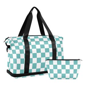 Low Moq Checkered Duffle <b>Bag</b> Carry on Luggage Handbag Custom Logo Sports Weekender Gym <b>Bag</b> Set with <b>Trolley</b> Sleeve - Product Image 1