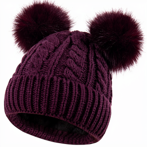 Satin Lined Plaid Skull Knit Beanie <b>Hats</b> for Women Thick Baggy Faux Fur <b>Pompom</b> Winter Ribbed Chunky Hand Drawn - Product Image 1