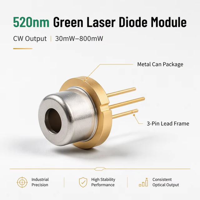 520nm Green Laser Diode Module High Power CW 30mW-800mW Visible Green Light for Industrial Alignment Positioning Lab Research