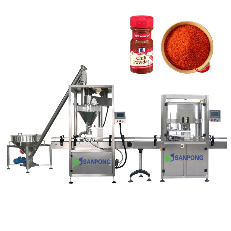 Food grade factory price spice bottle sealing labeling packing line automatic auger powder filling machine