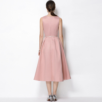 Elegante Vestido de Mujer para Primavera y Otoño, Sin Mangas, con Decoración de Botones de Diamantes, Vestido Rosa de Lino