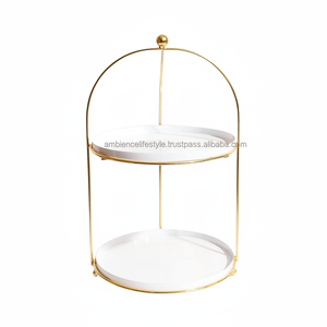 ชั้นวางเค้กแบบตั้งได้2ชั้นเคลือบด้วยผงสีขาวและสีทองสำหรับห้องครัวและขนมอบตามไลฟ์สไตล์ผู้ผลิตอินเดีย - Product Image 1