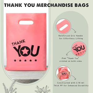 Sacs de courses en plastique « Merci » 12x15 po avec poignée découpée, taille moyenne, pour cadeaux, vente au détail et fêtes - Product Image 4